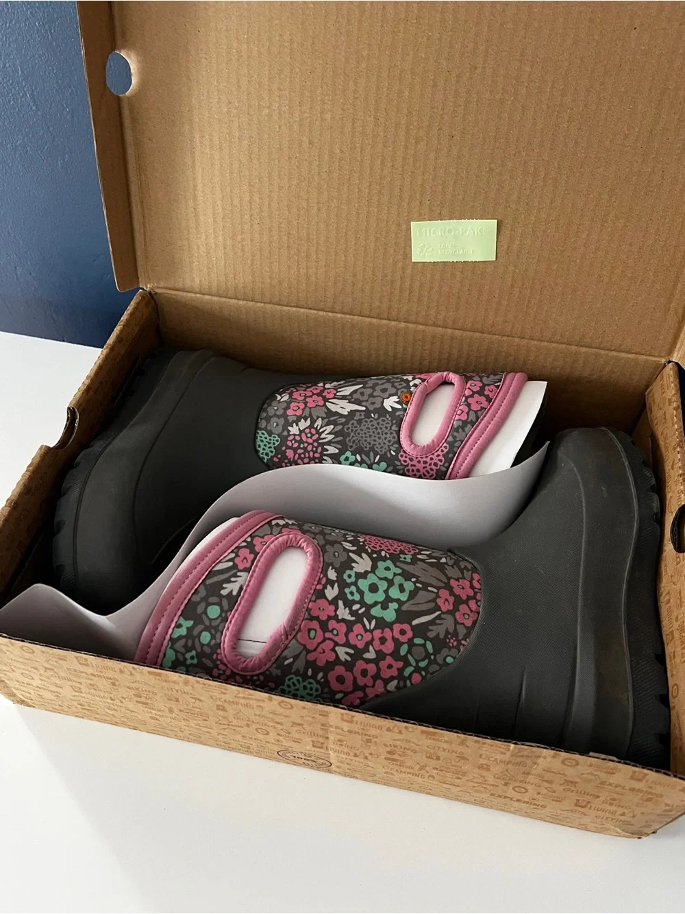 Bogs Kids Floral Waterproof Boots - Gray with Pink & Mint Accents